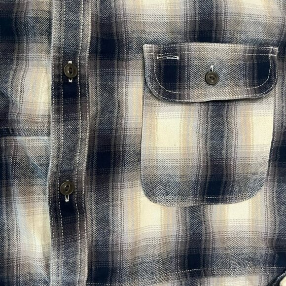 [L] Treasure&Bond Trim Fit Blue Gray Plaid Cotton LS Button Shirt - Picture 3 of 9
